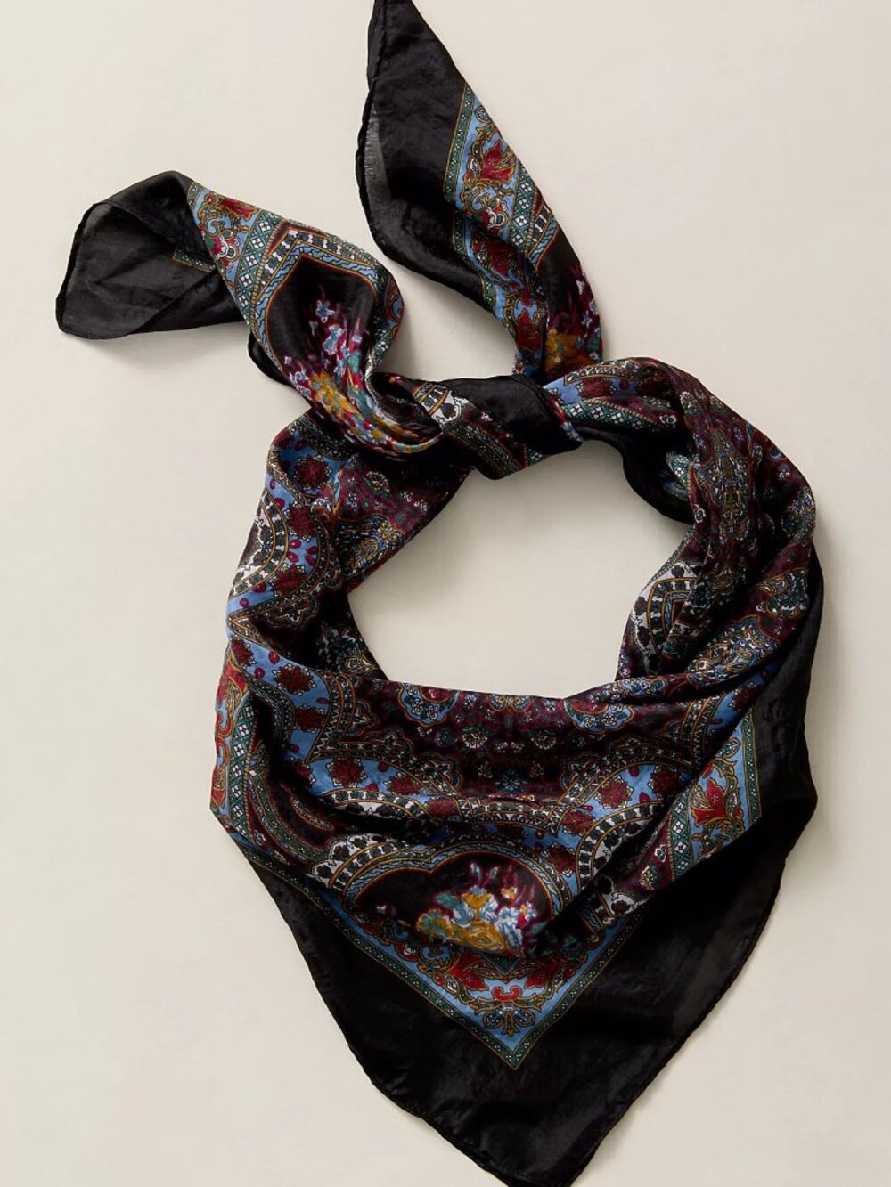 Free People So Silk Printed Bandana Scarf Tube Top Belt Black FloralPaisley Wrap